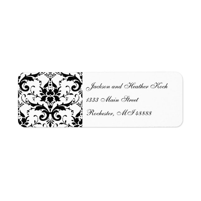 Damask Address Labels Black White Wedding Formal (Front)