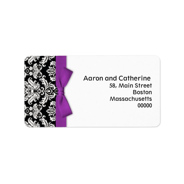 Damask Address Labels with Purple Bow (Front)