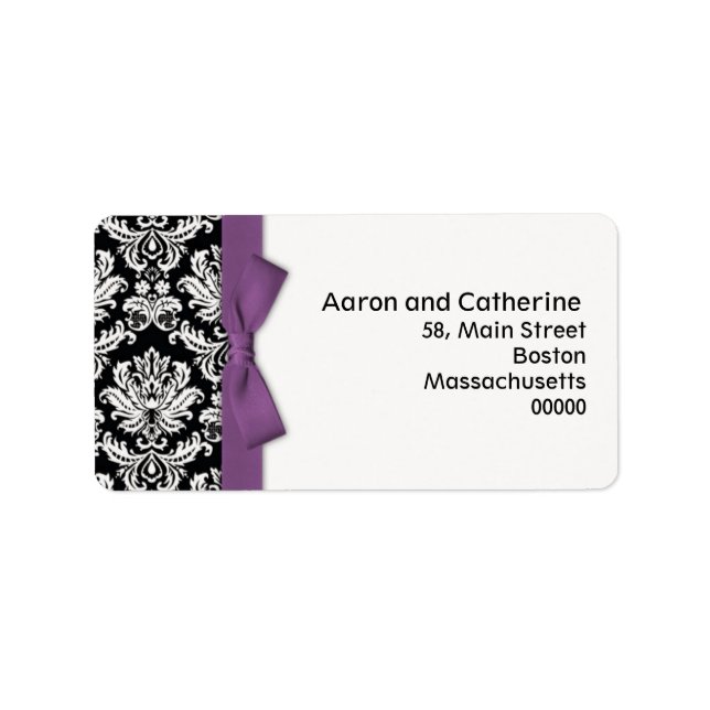 Damask Address Labels with Purple Bow (Front)
