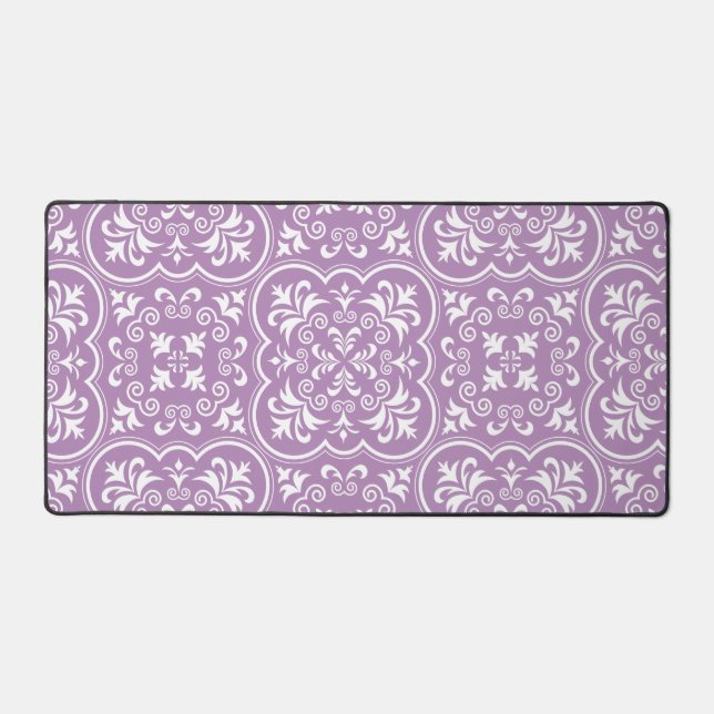 Damask African Violet Exclusive Monochrome Desk Mat (Front)
