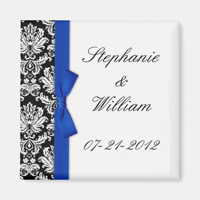 Damask and Blue Bow Fridge Magnet (Front)