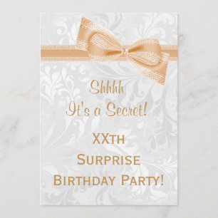 Damask and Bow Surprise Birthday Party Invitation