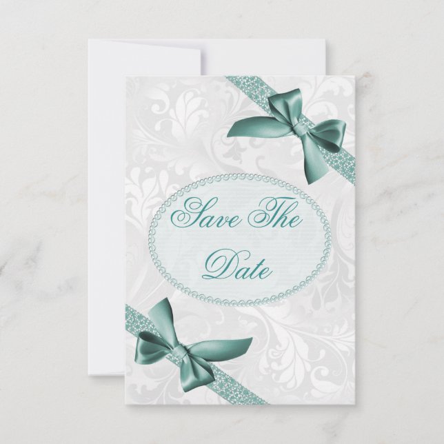 Damask and Bows 45th Birthday Save The Date (Front)