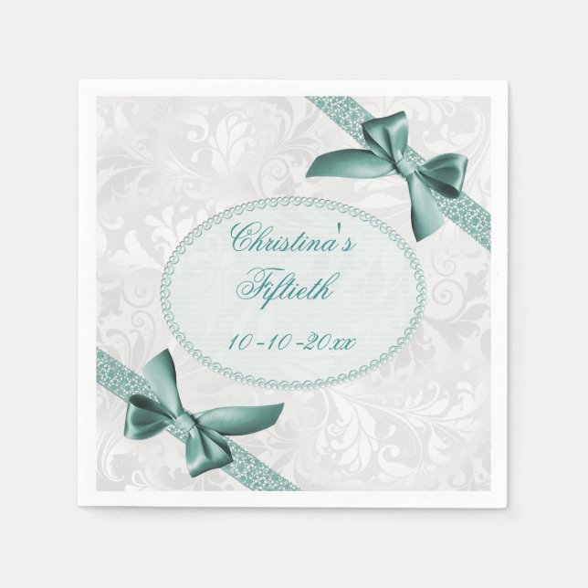 Damask and Bows Fiftieth Birthday Serviettes Napkin (Front)