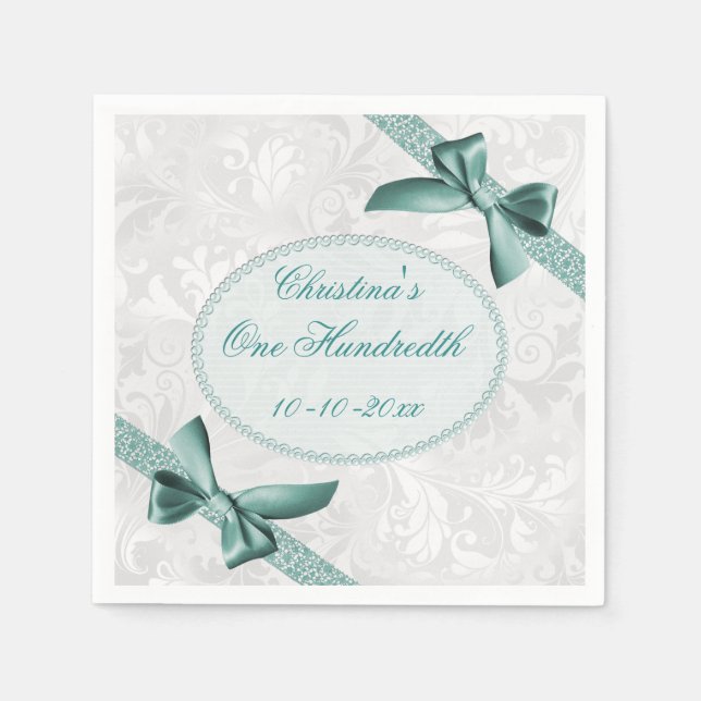 Damask and Bows One Hundredth Birthday Serviettes Napkin (Front)