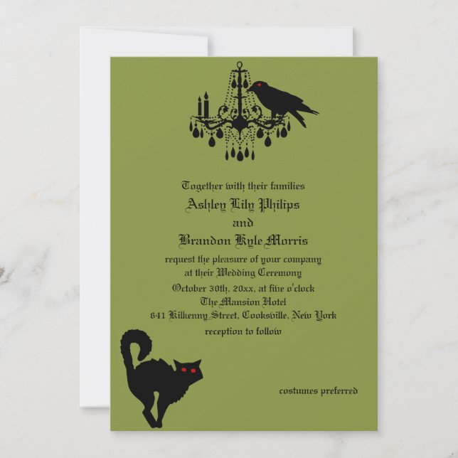Damask and Green Wedding Invitation (Front)