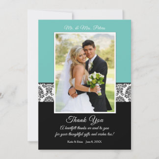 Damask and light teal (ANY ACCENT COLOR) Wedding Thank You Card