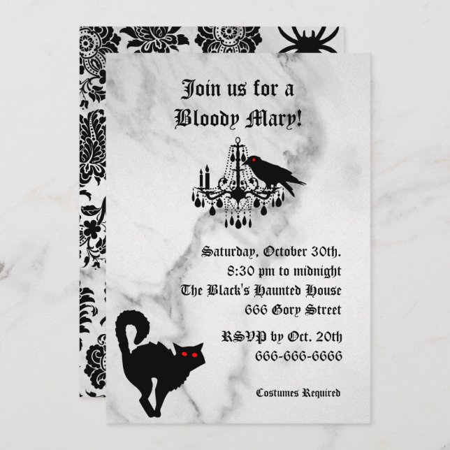 Damask and Marble Halloween Invitation (Front/Back)
