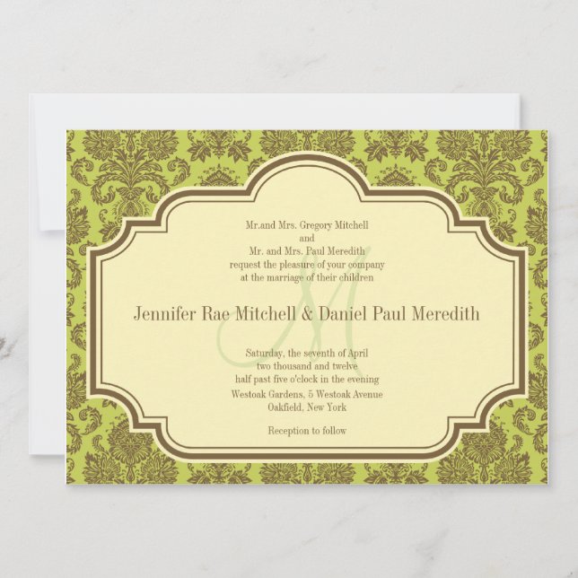 Damask And Monogram Wedding Invitations (Front)