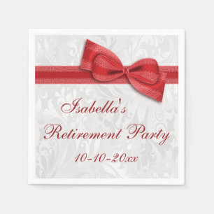 Damask and Romantic Red Faux Bow Retirement Napkin
