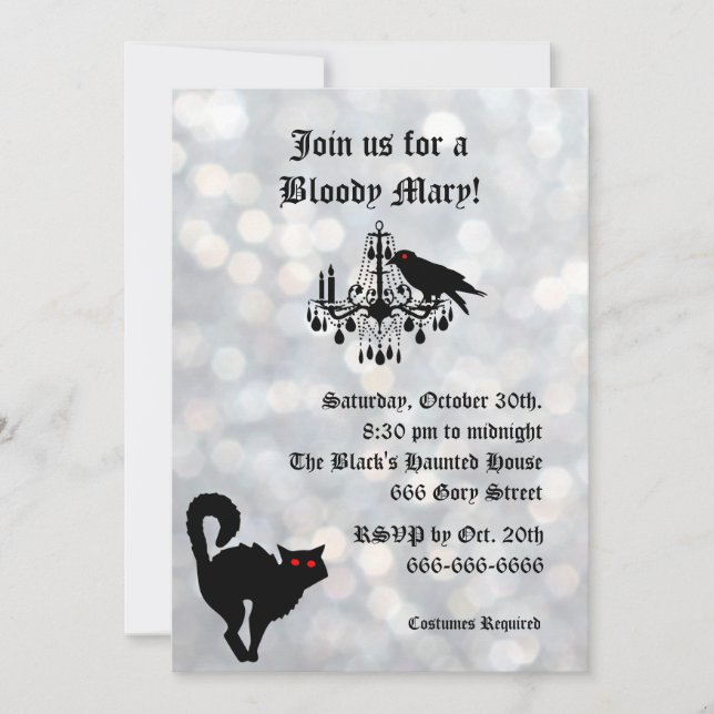 Damask and Sparkly Silver Halloween Invitation (Front)