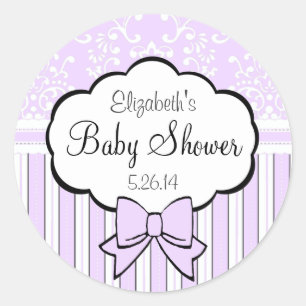Damask and Stripes Lavender Shower Classic Round Sticker