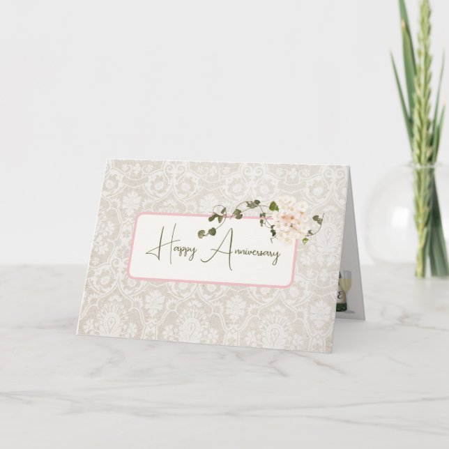 Damask Anniversary Hydrangea Bouquet Card (Front)