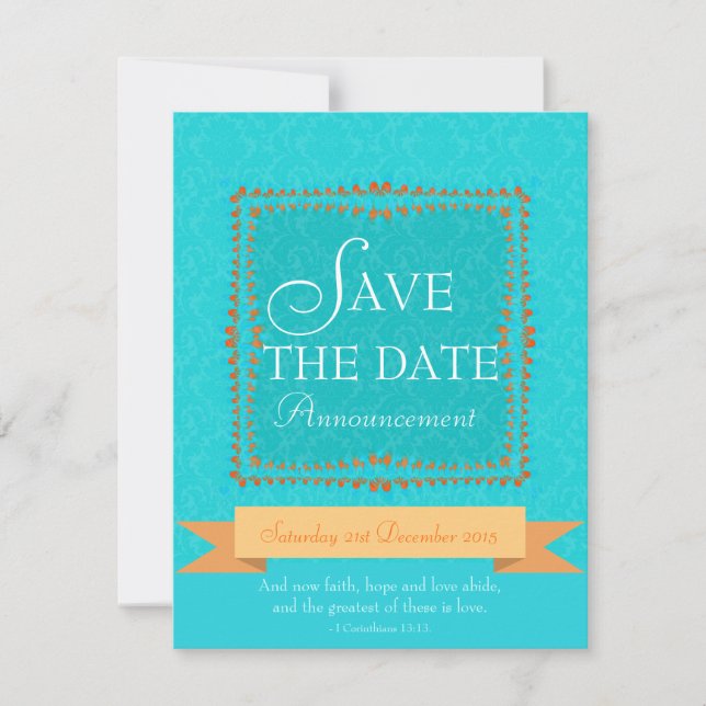 Damask Aqua Blue Romance Save the Date Invitation (Front)