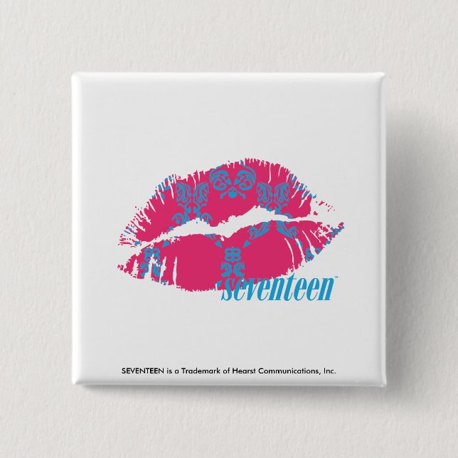 Damask Aqua-Magenta 15 Cm Square Badge (Front)