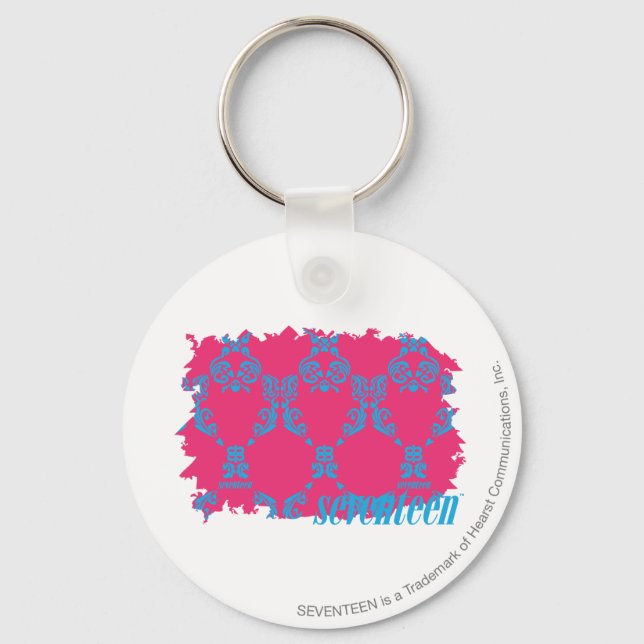 Damask Aqua-Magenta 3 Key Ring (Front)