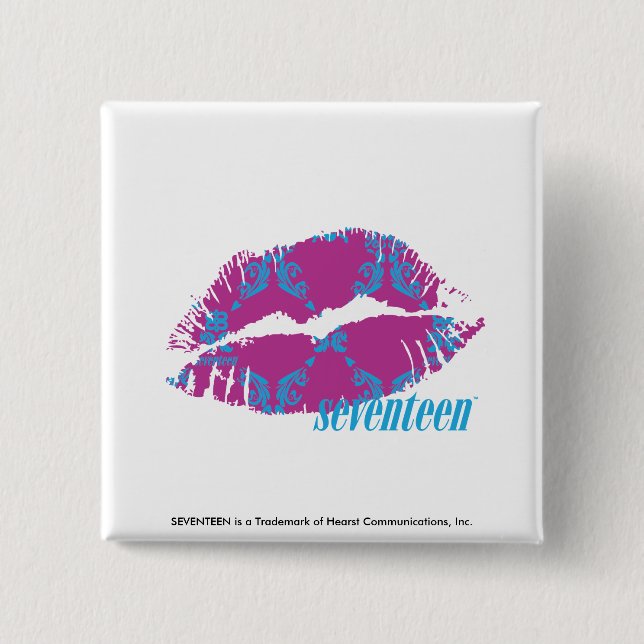 Damask Aqua-Purple 15 Cm Square Badge (Front)