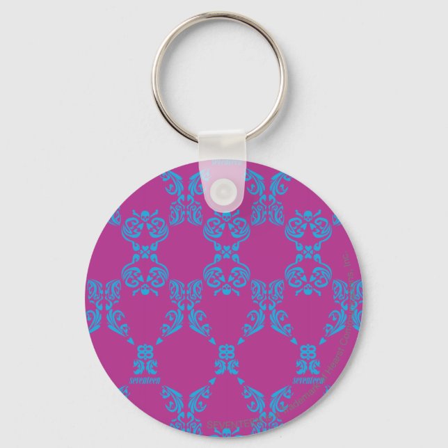 Damask Aqua-Purple Key Ring (Front)