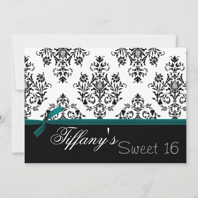 damask aqua Sweet Sixteen Invitation (Front)