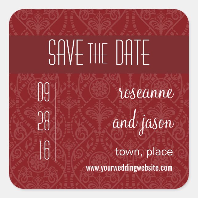 Damask Art Deco Save the Date Sticker (Front)
