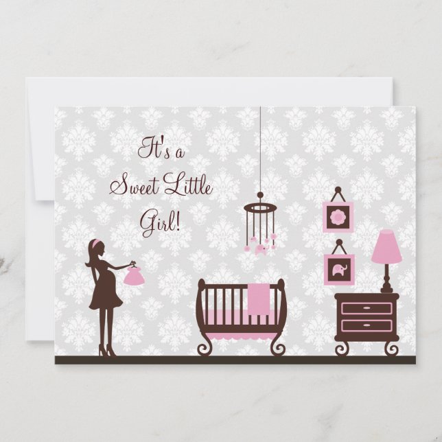 Damask Baby Shower : Girl : Invitation (Front)