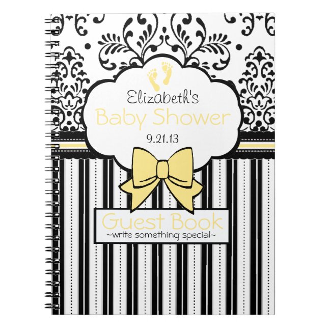 Damask Baby Shower Guest Book- Notebook (Front)
