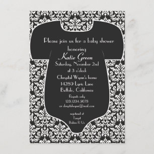 Damask Baby Shower Invitation - Black