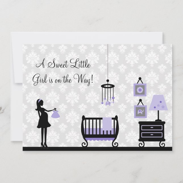Damask Baby Shower : Purple : Invitation (Front)