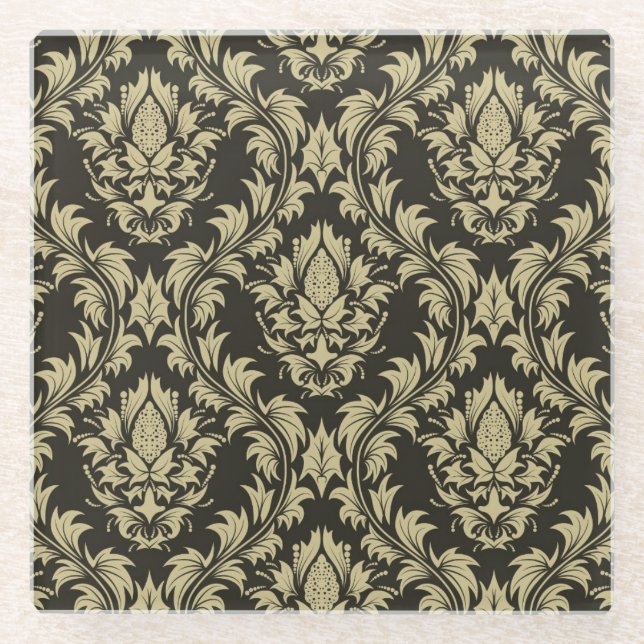 Damask background glass coaster (Front)