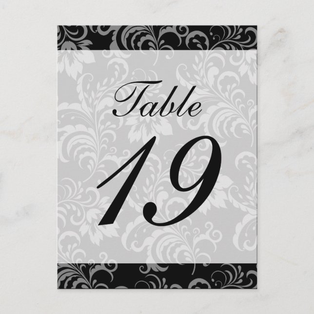 Damask Background Table Number (Black / White) Postcard (Front)