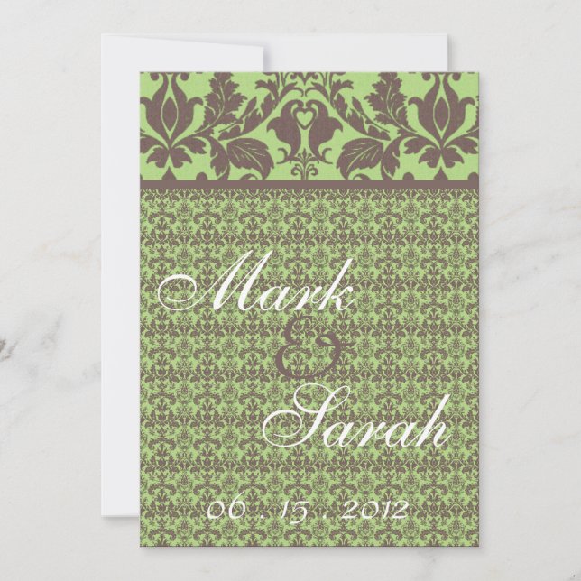 Damask Banner Sage Green Invitation (Front)