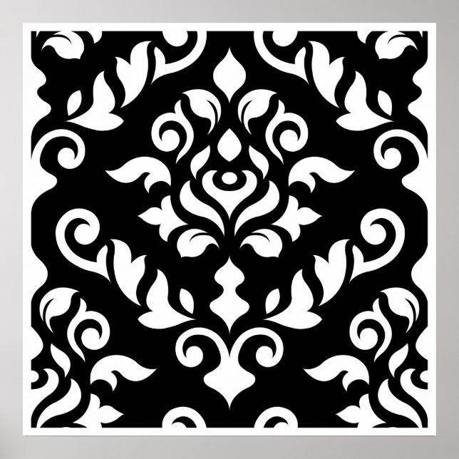 Damask Baroque Design White on Black Poster (Front)