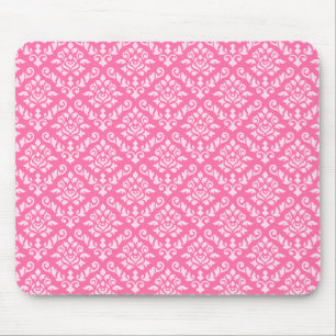 Damask Baroque Repeat Pattern Light on Dark Pink Mouse Pad
