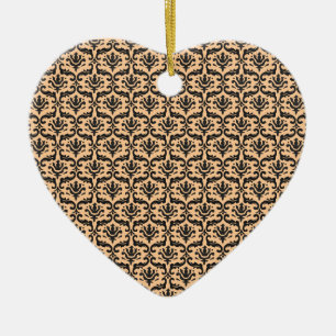 Damask beige & black ceramic ornament
