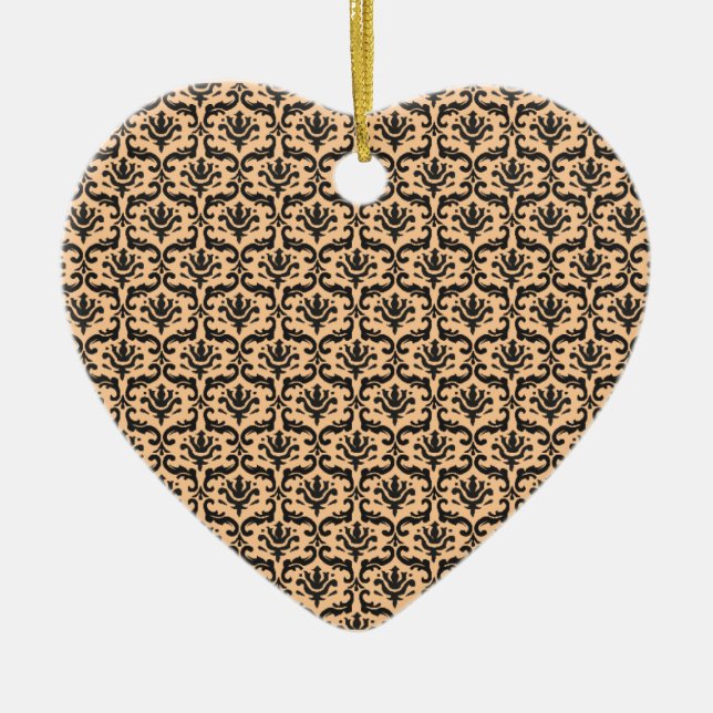 Damask beige & black ceramic ornament (Front)