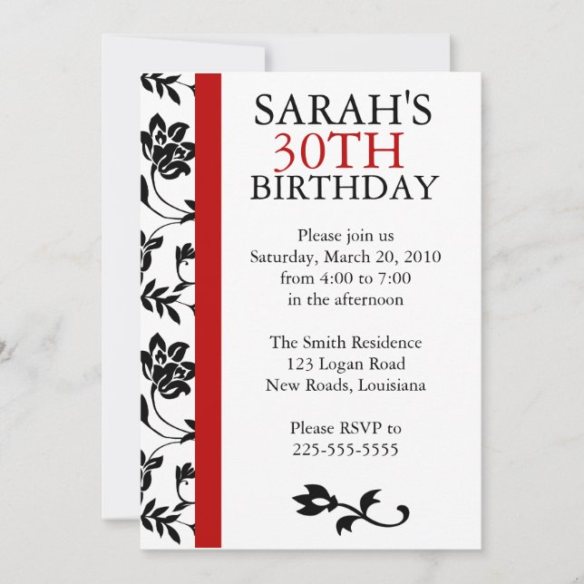 Damask Birthday Invitation (Front)