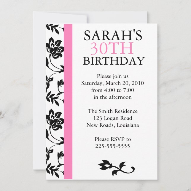 Damask Birthday Invitation (Front)