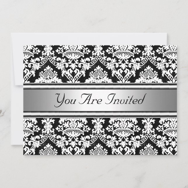 Damask Birthday Party Invitation (Front)