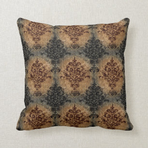 Damask Black and Rust Grey Tan Cushion