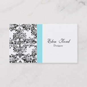 Damask Black and White and Blue Elegant Business Card