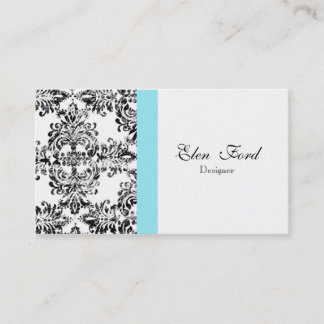 Damask Black and White and Blue Elegant Business Card