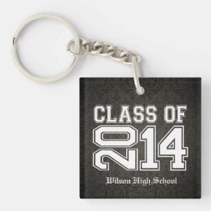 Damask Black and White Class of 2014 Graduation Key Ring