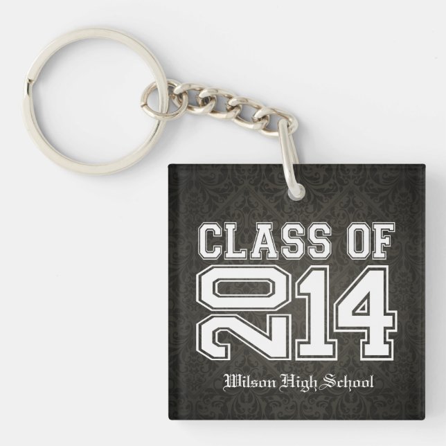Damask Black and White Class of 2014 Graduation Key Ring (Front)