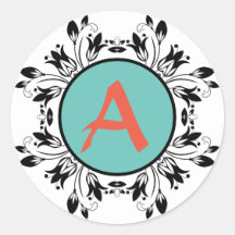 Damask black and white MONOGRAM Sticker