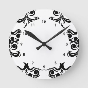 Damask Black And White Round Clock