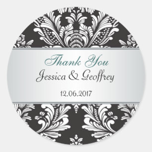 Damask black and  white Thank you Wedding Sticker