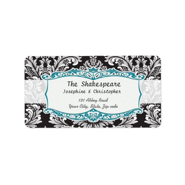 Damask black and white Wedding Label (Front)