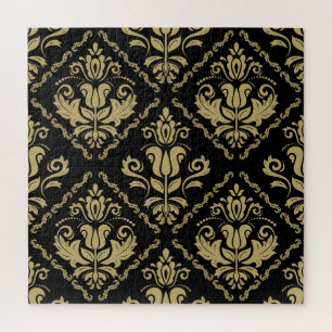 Damask Black Gold: Classic Ornament. Jigsaw Puzzle