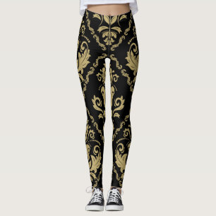 Damask Black Gold: Classic Ornament. Leggings