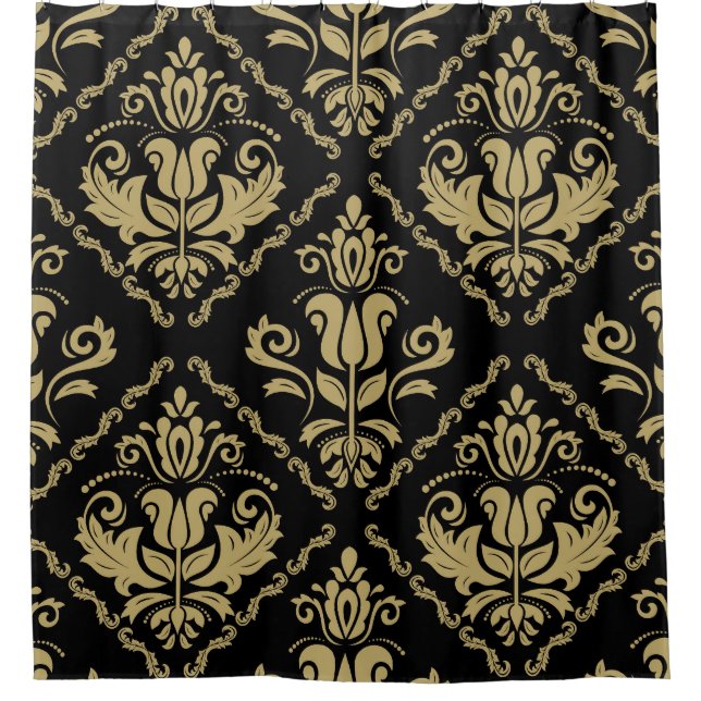 Damask Black Gold: Classic Ornament. Shower Curtain (Front)
